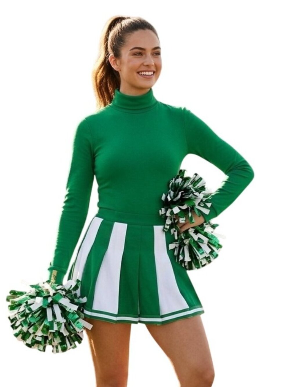 J.B. Bloomers Adult XS Kelly Green Cheer Long Sleeve Mock Neck Leotard Bodysuit